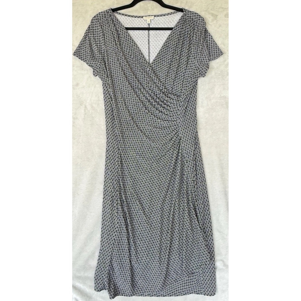 Talbots Faux Wrap Dress Womens Medium Black White Elegant Formal Event Old Money